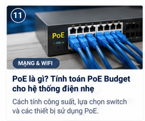 Sơ đồ PoE Budget cho switch, camera và access point